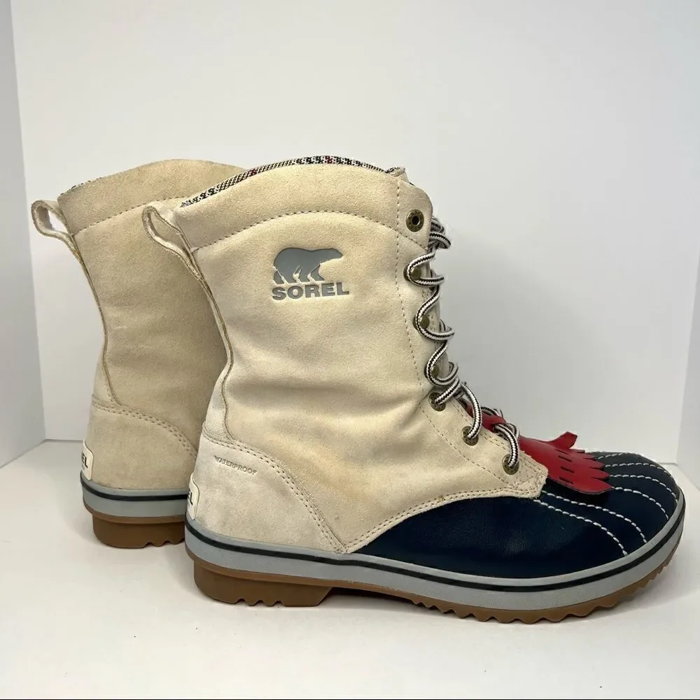 Sorel Tivoli Camp 18 Waterproof Snow Winter Duck Blue Tan Suede Womens Boots 7.5